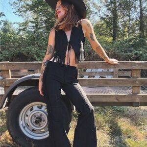 Urban Outfitters Black Fringe Leather Vest